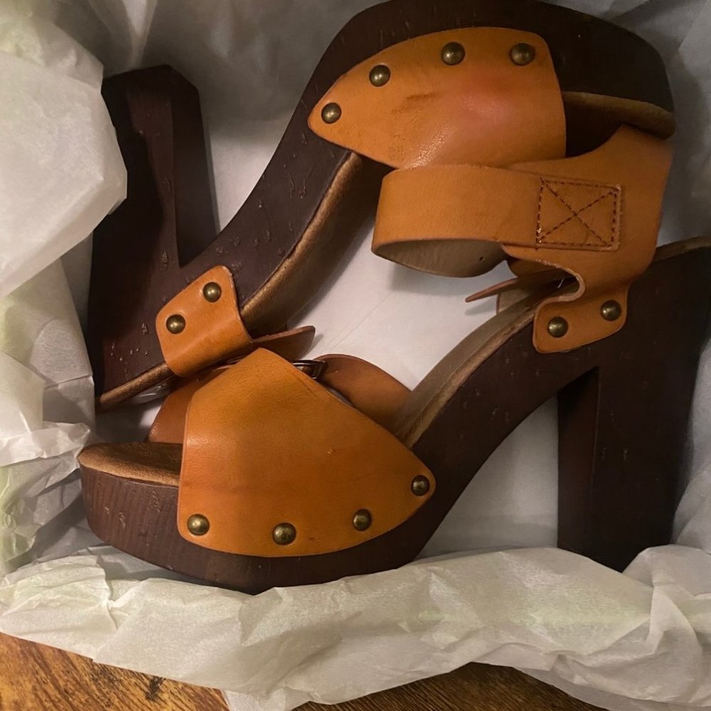 Nail-Head Cork Sandal, Size 10